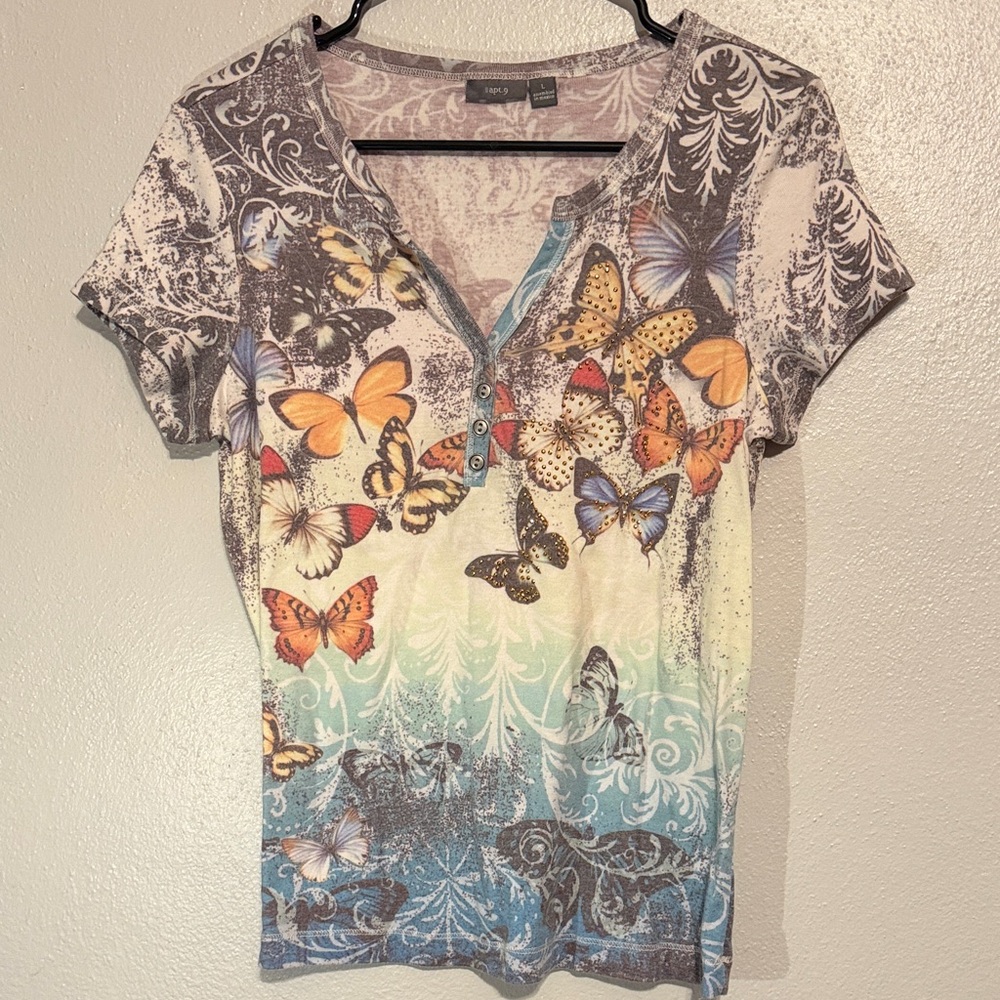 Apt. 9 Colorful Butterfly Short Sleeve Tee